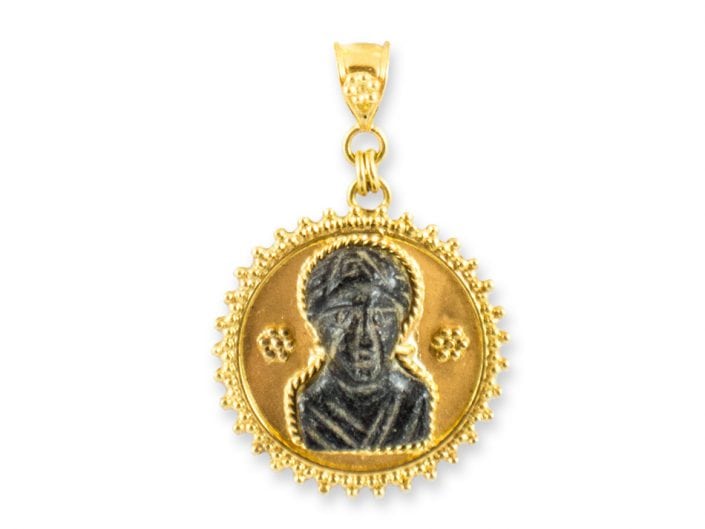 Ancient Roman Bust encased in 21k Gold Pendant
