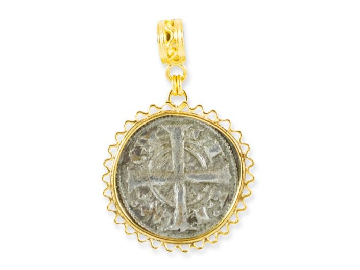Ancient Byzantine Coin surrounded by a 21k Gold Pendant