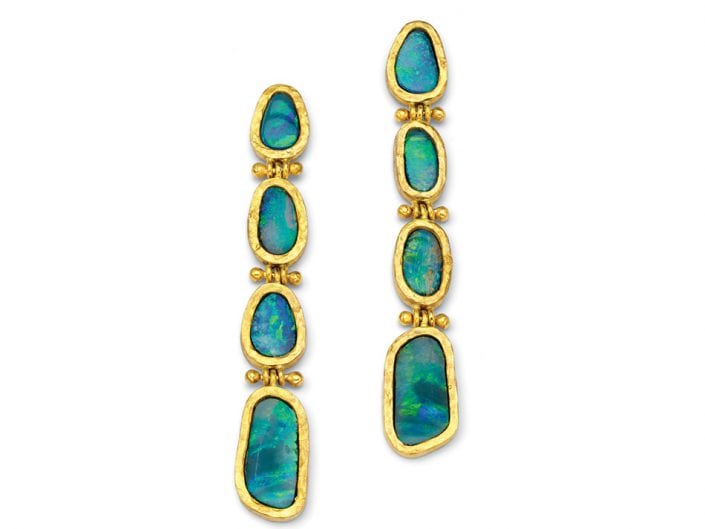 Boulder Opal Earrings surrounded by hand-formed 22k Gold