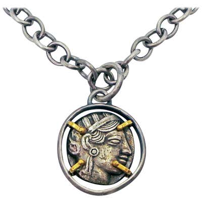 Ancient Greek Tetradrachm Silver Coin Reversible Pendant on Chain Necklac