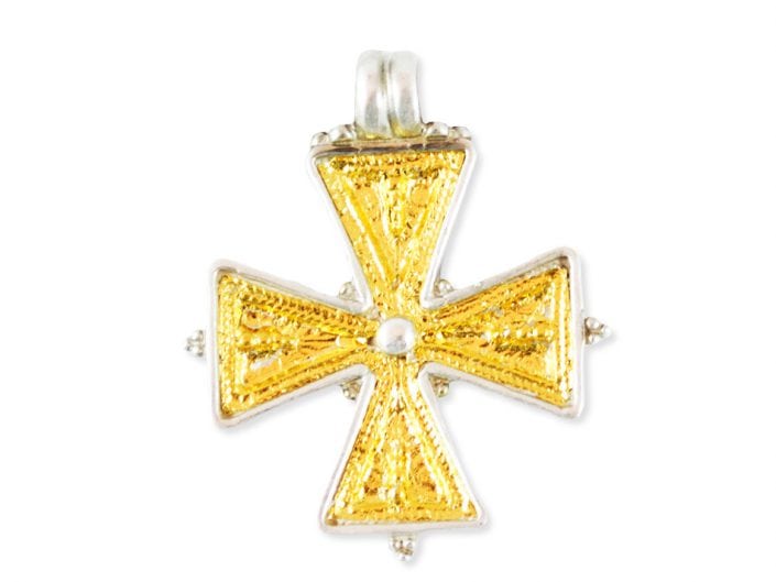 Sterling silver reproduced Antique Cross pendant with 24k Gold overlays using the Kum-Boo technique