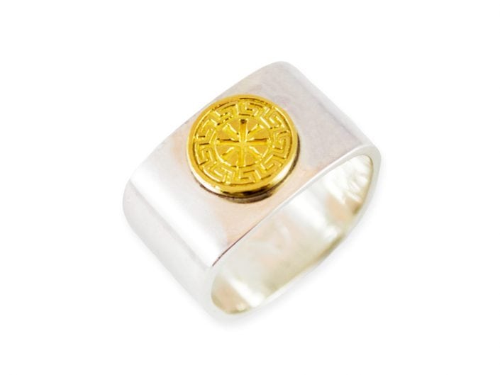 Small 22k Gold IXTHUS symbol on square sterling silver ring