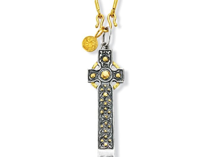 24k gold overlaid on a sterling silver reproduction of a European antique cross