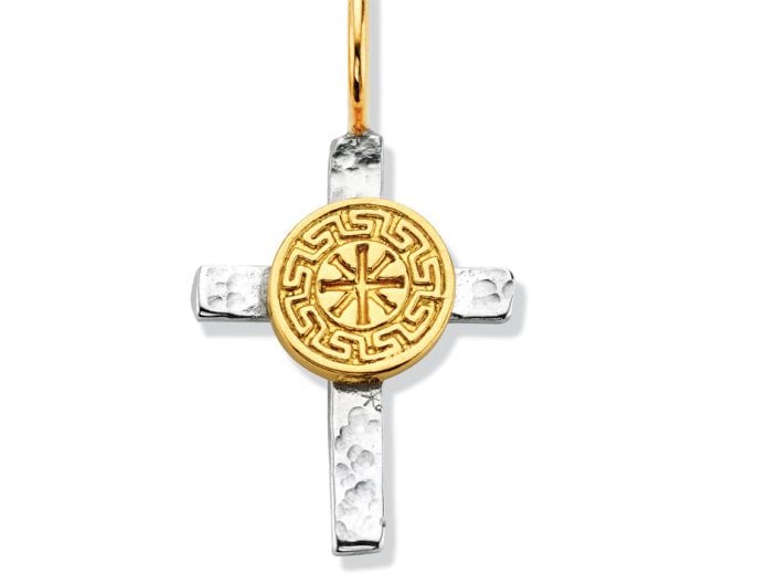 22k Gold IXTHUS on Sterling Silver Cross Charm