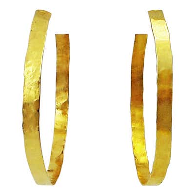 Hand Forged 18 Karat Yellow Gold Hammered Hoop Earrings