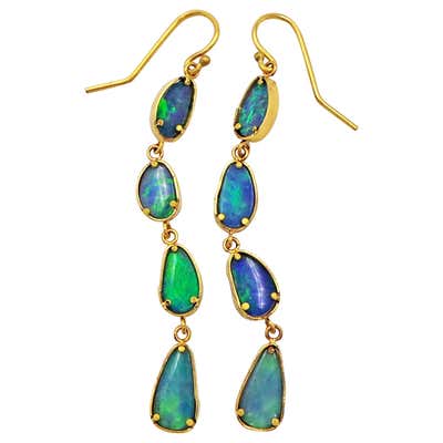 4-Tier Australian Boulder Opal Gold Dangle Earrings