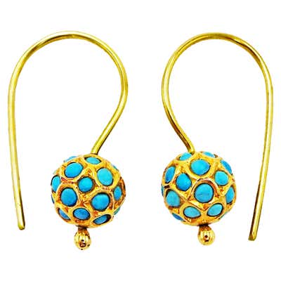 Turquoise and 18 Karat Gold Drop Earrings