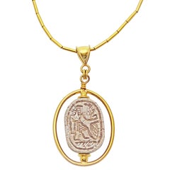 Ancient Egyptian Carved Scarab Gold Pendant Necklace