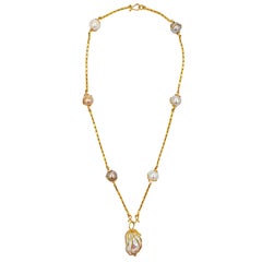 Caged 28mm Baroque Pearl 22k Gold Necklace