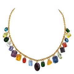 Multi-Gemstone Charm Gold Chain Necklace