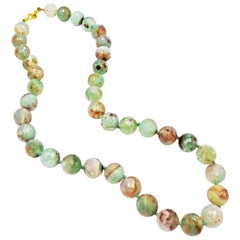 Faceted Aquaprase Beaded Necklace with 22 Karat Gold Toggle Clasp