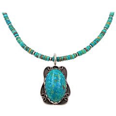 Vintage Turquoise Pendant on Beaded Turquoise and Navajo Pearl Necklace