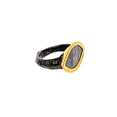 Authentic Ancient Roman Bronze Ring with 22k Gold Bezel