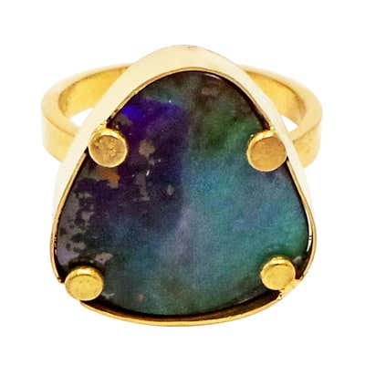 Ocean Blue Australian Boulder Opal Gold Ring