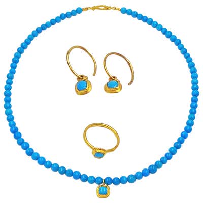 Sleeping Beauty Turquoise and Gold Necklace, Ring and Earrings Set